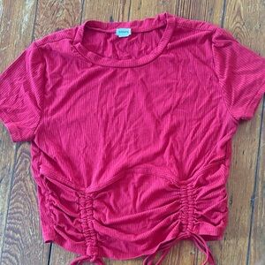 Garage Red Ruched Short Sleeve Top